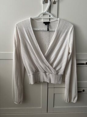Sheer Long Sleeve Wrap Blouse